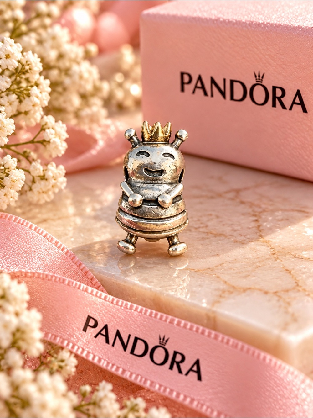 🐝 Pandora Two-Tone Queen Bee Crown Charm 👑